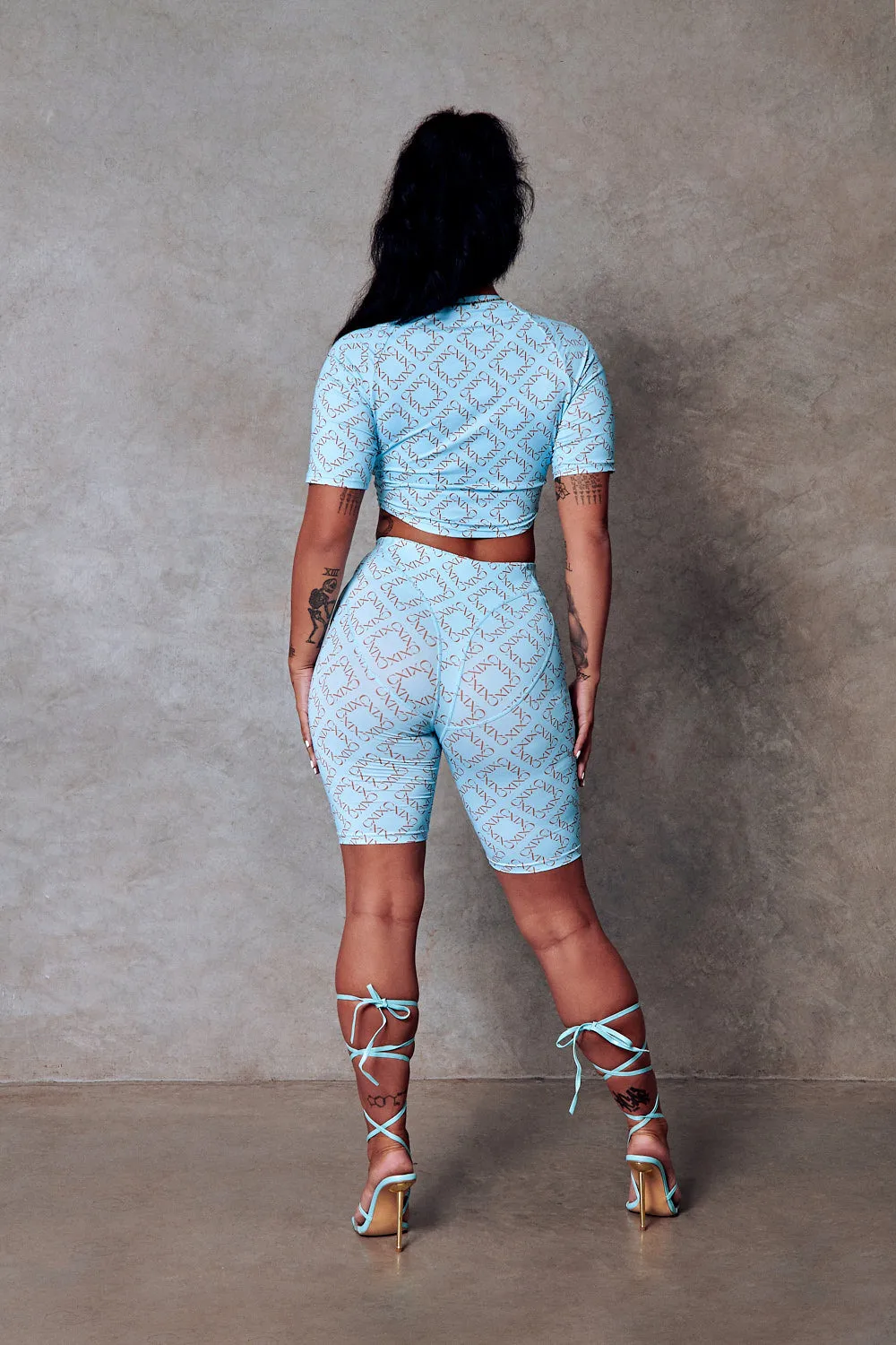 119 Biker Shorts - Blue with Print