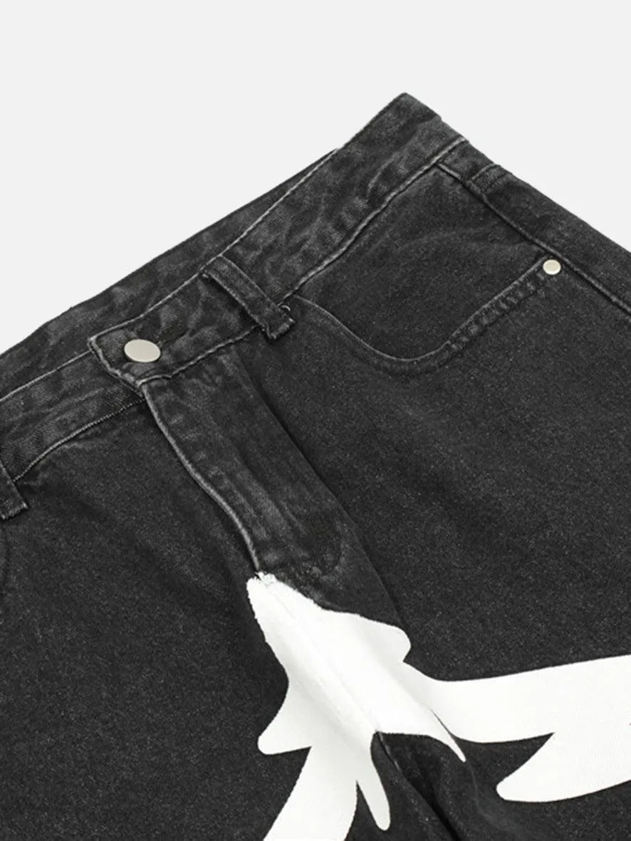 1984 Lightning Pentagram Print Straight Jeans - 1922