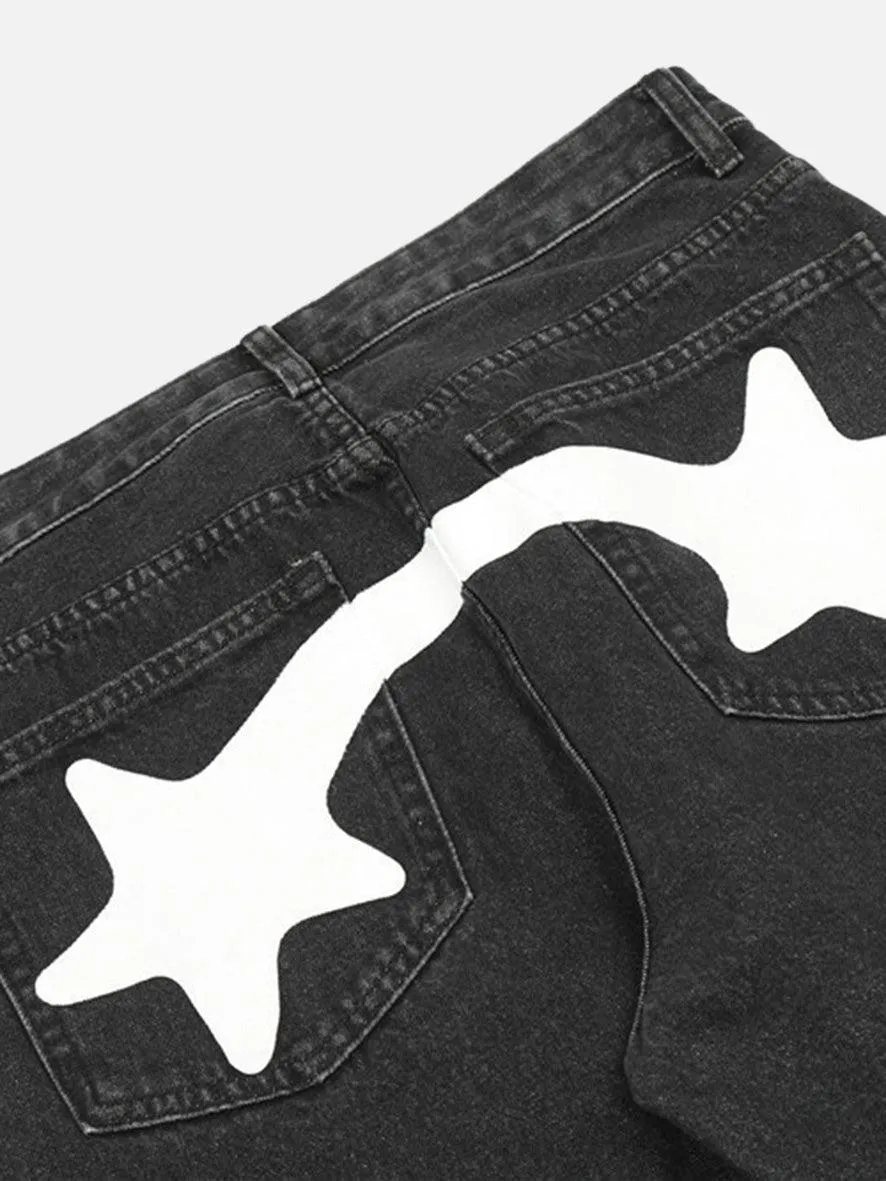 1984 Lightning Pentagram Print Straight Jeans - 1922