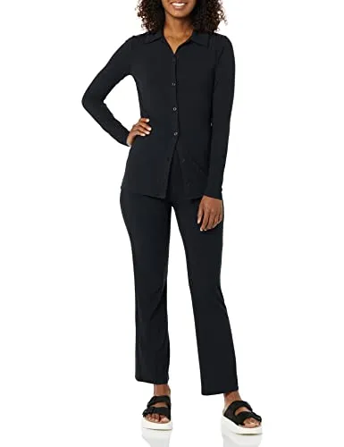Amazon Essentials Women's Wide Rib Flared Ankle Pant (Previously Daily Ritual), Black, X-Small