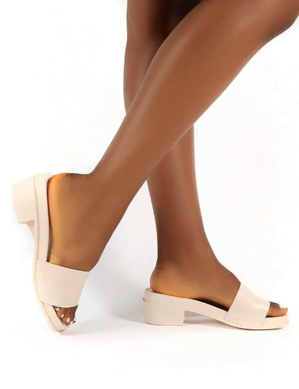 Amina Beige Slip on Low Heel Sandal