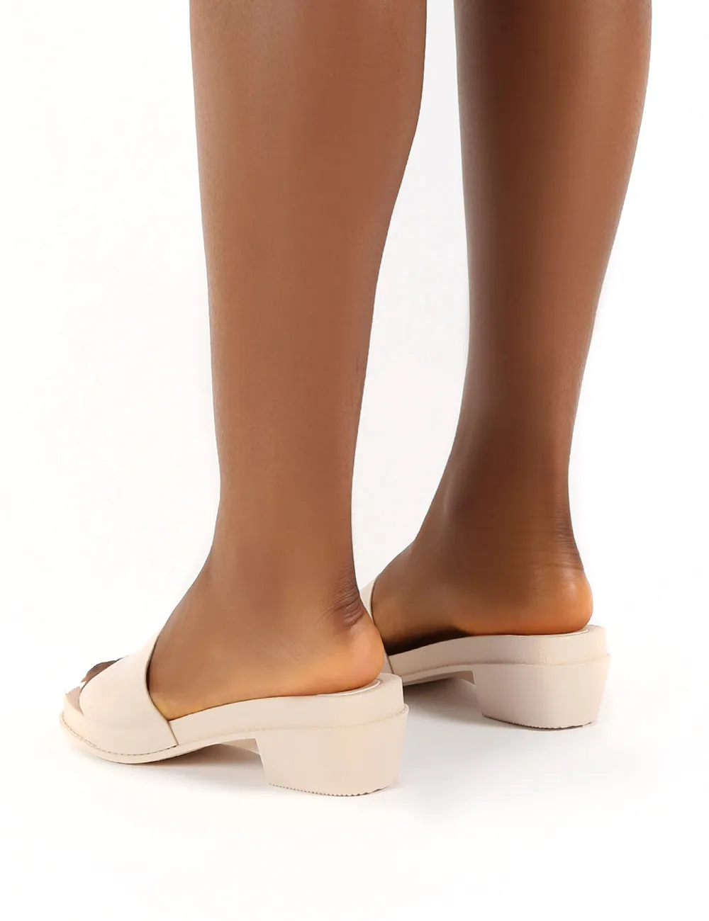 Amina Beige Slip on Low Heel Sandal