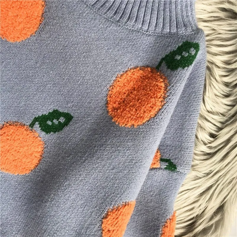 'Arancia' Orange Print Turtleneck Jumper