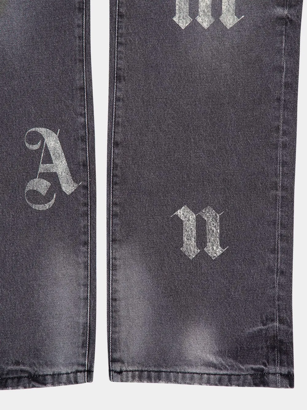 Black Loose Fit Jeans with Logo Print