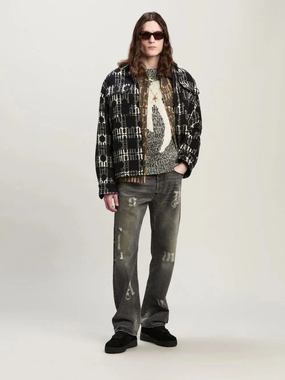 Black Loose Fit Jeans with Logo Print