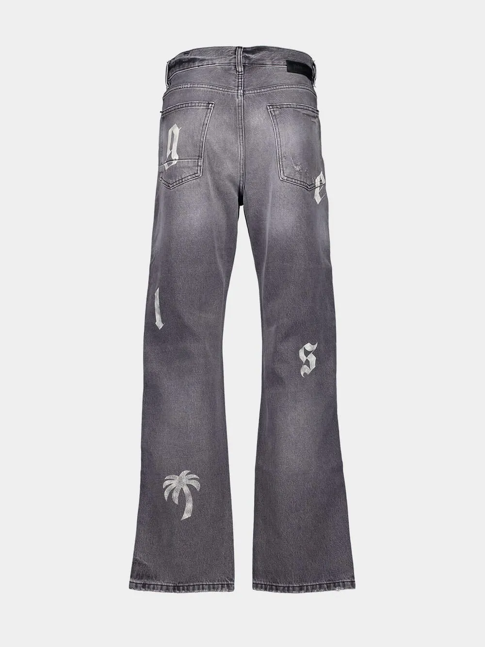 Black Loose Fit Jeans with Logo Print