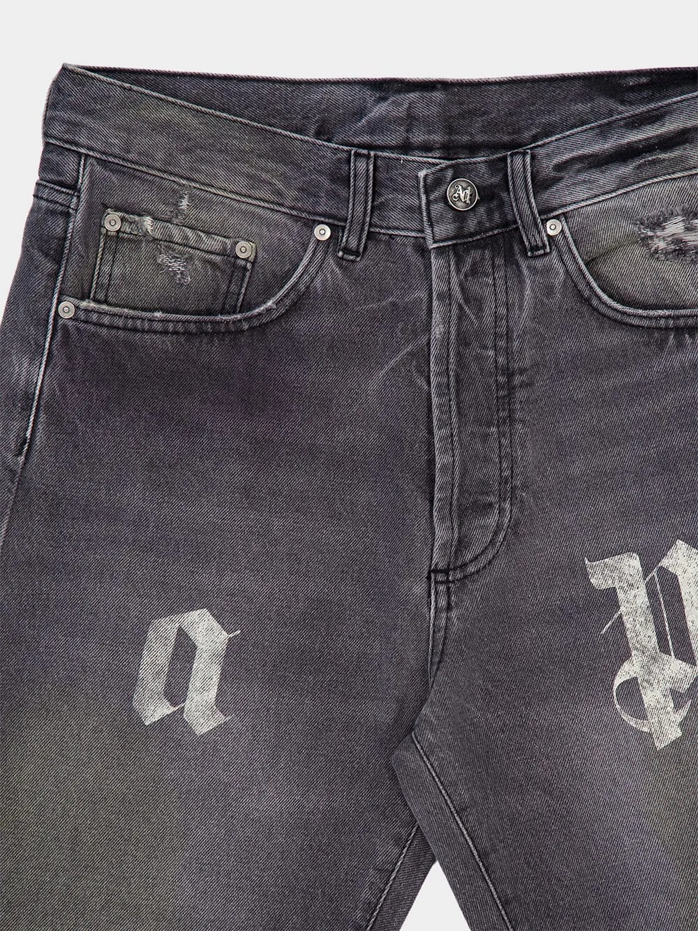 Black Loose Fit Jeans with Logo Print