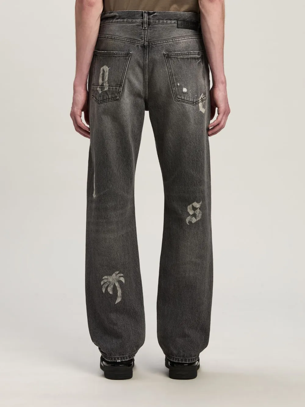 Black Loose Fit Jeans with Logo Print