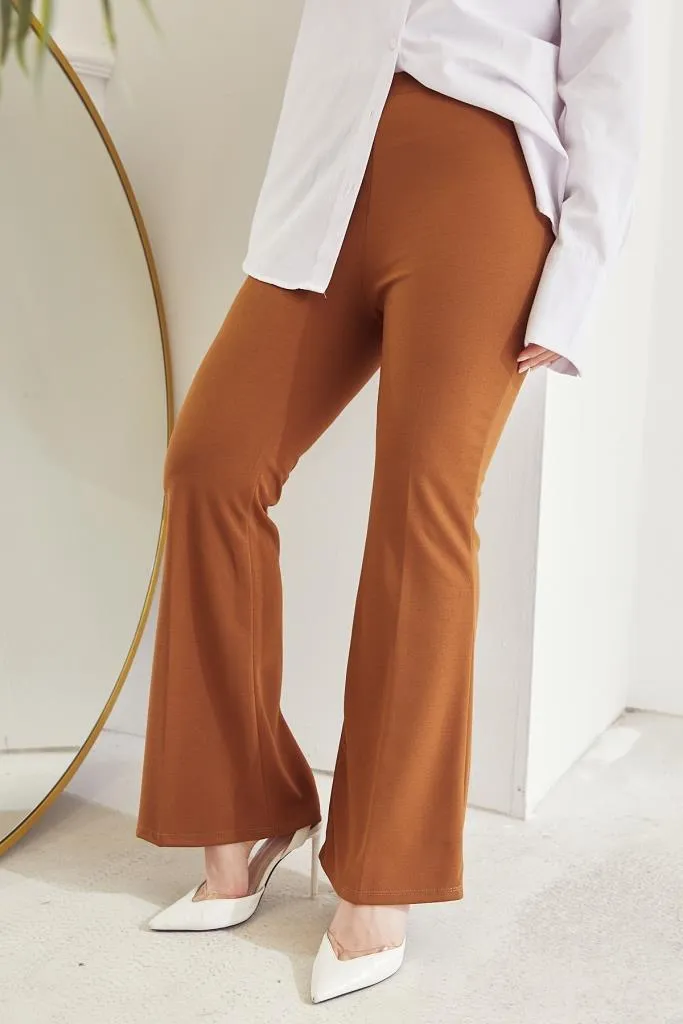 BNG Women Spanish Flared Fabric Pants Beige - Clermont