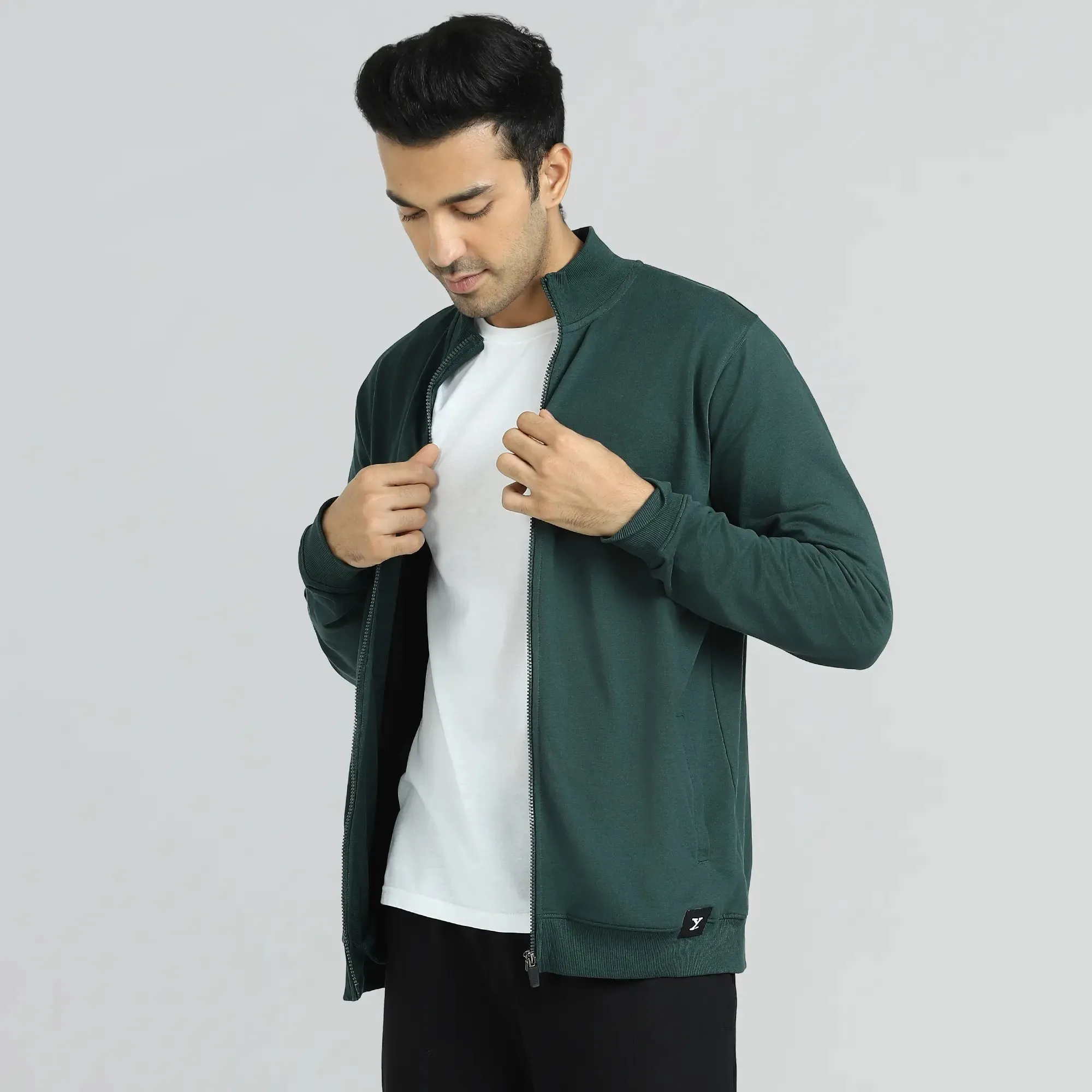 Cruze French Terry Cotton Zip Ups Forest Green