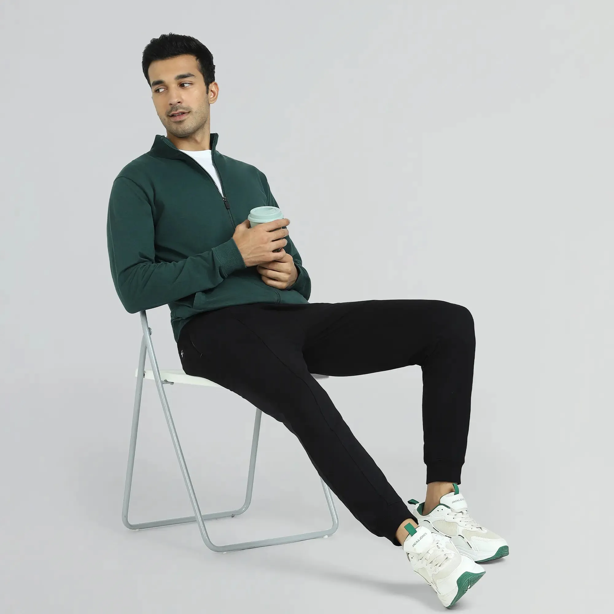 Cruze French Terry Cotton Zip Ups Forest Green