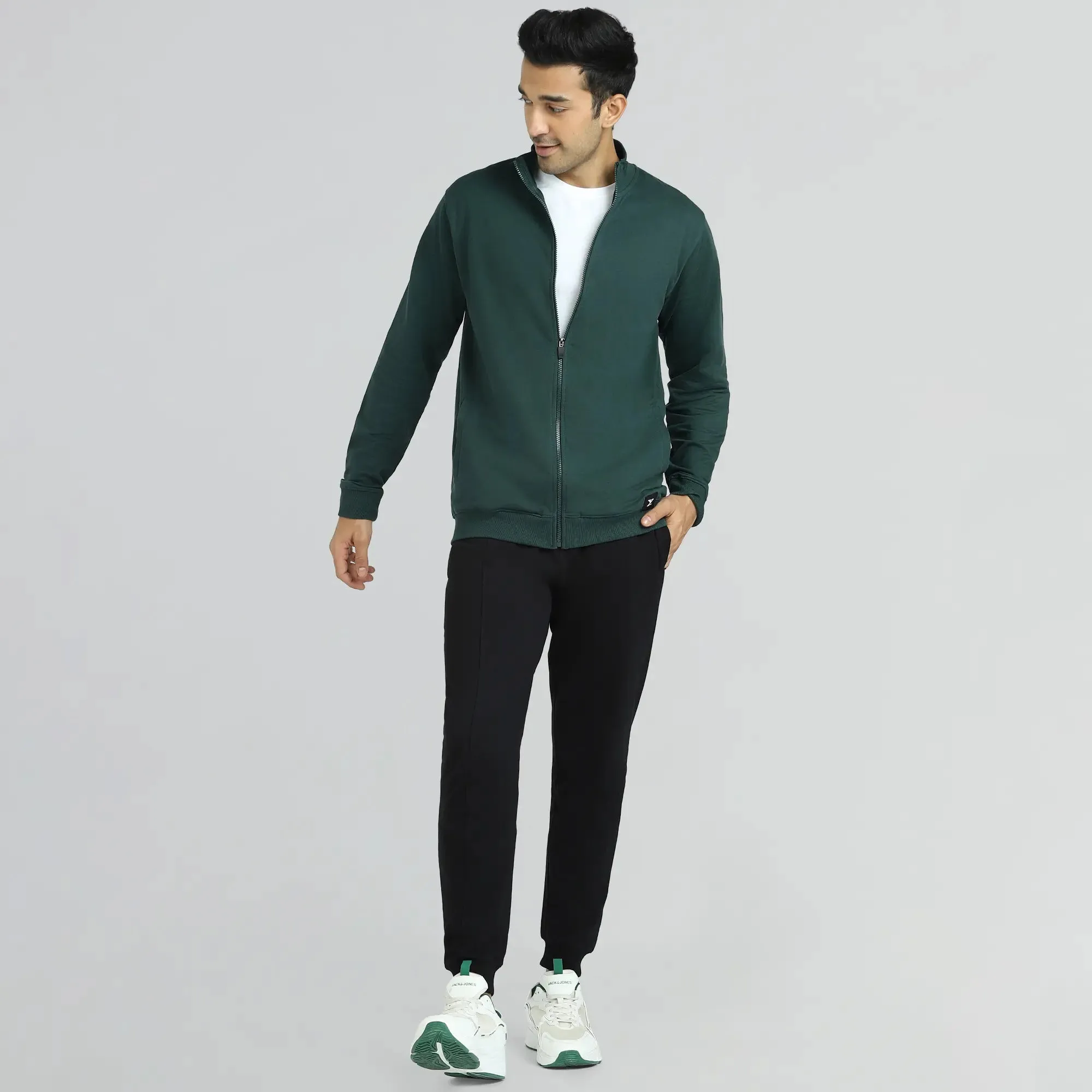 Cruze French Terry Cotton Zip Ups Forest Green