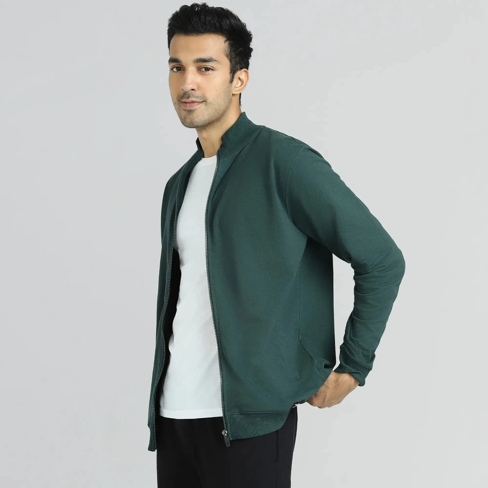 Cruze French Terry Cotton Zip Ups Forest Green