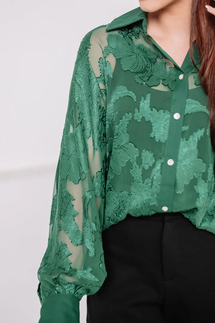 Draped In Lace Button Up Top