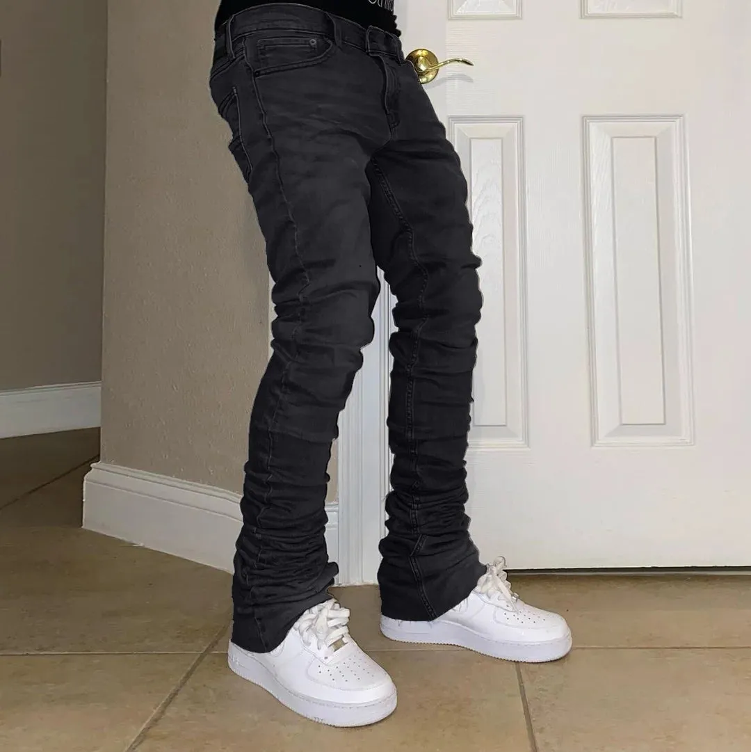 Hip Hop Retro Stretch Slim Wide Leg Raw Trim Flared Jeans