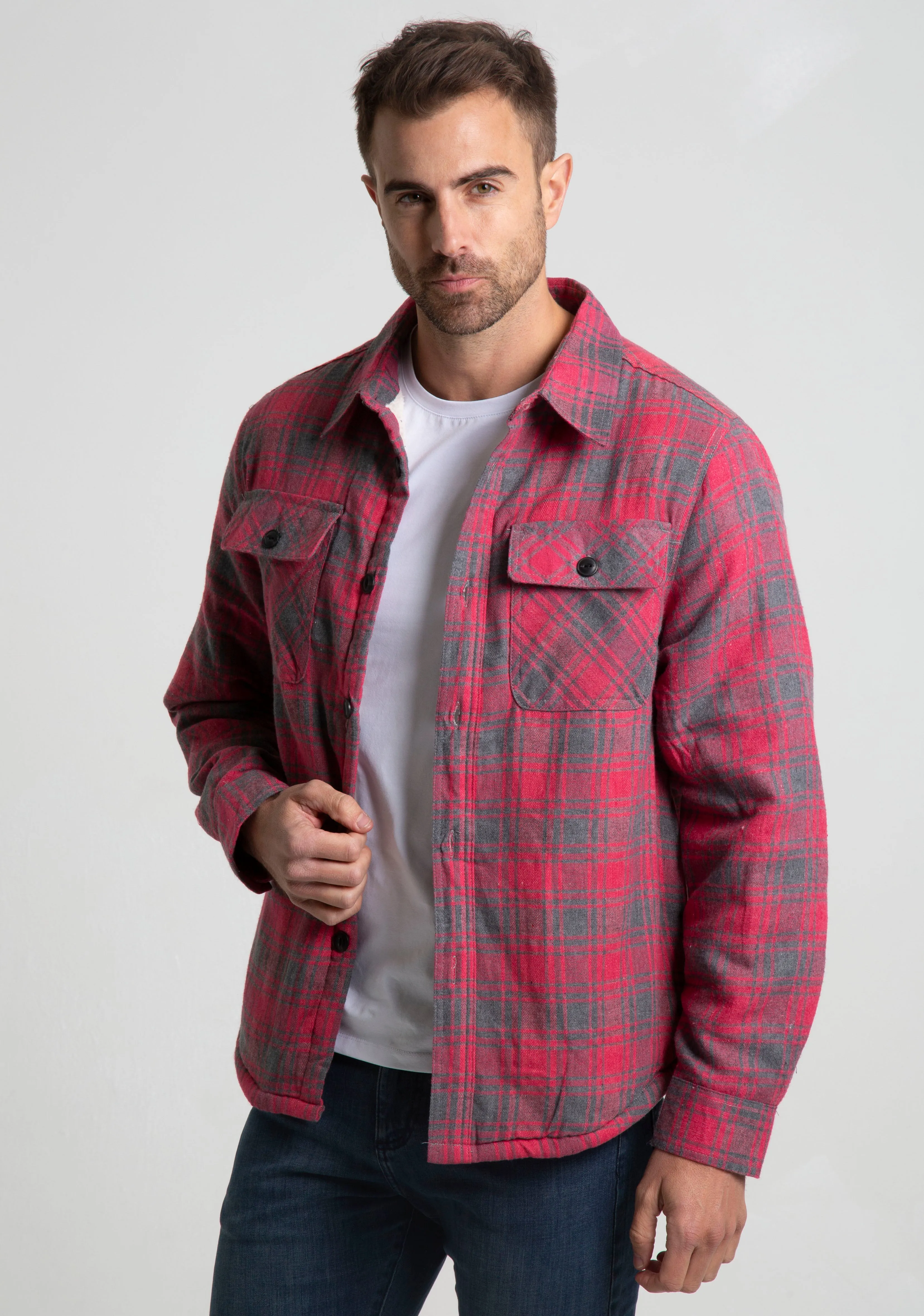 Jachs NY Recycled Flannel Shirt Jacket with Sherpa Lining