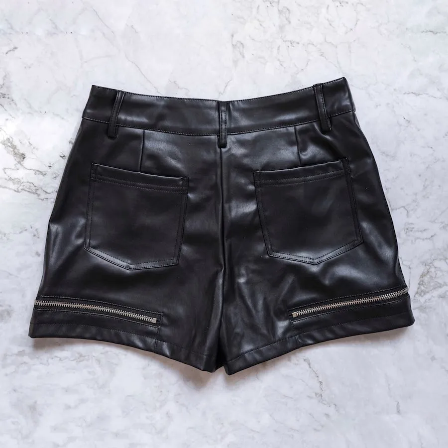 Kombu Leg Strap Detail Pleather Shorts
