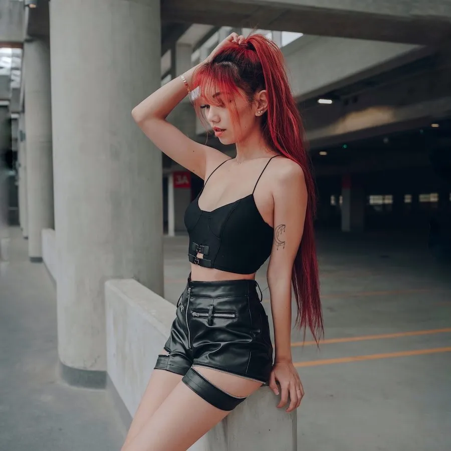 Kombu Leg Strap Detail Pleather Shorts