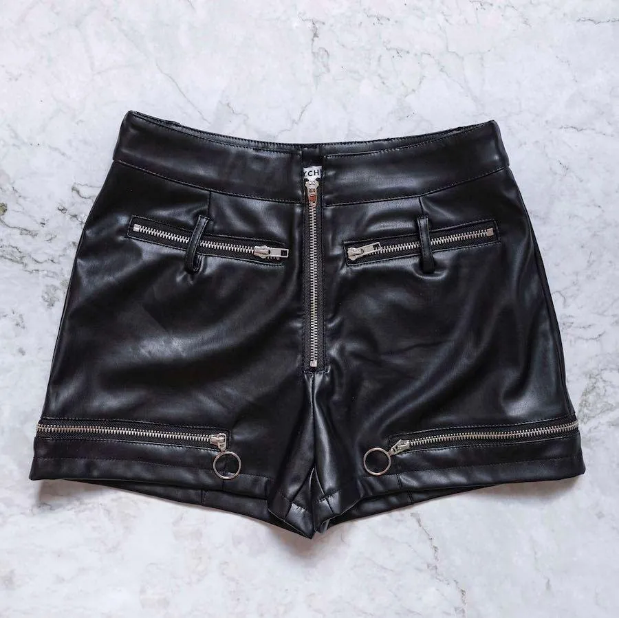 Kombu Leg Strap Detail Pleather Shorts