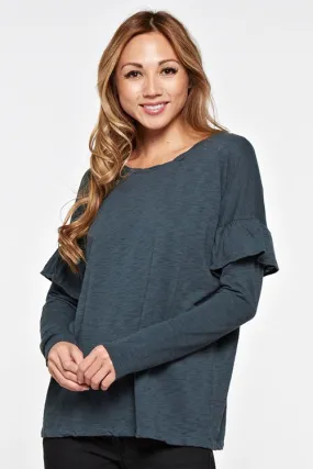 Long Sleeve Ruffled Knit Pullover Top
