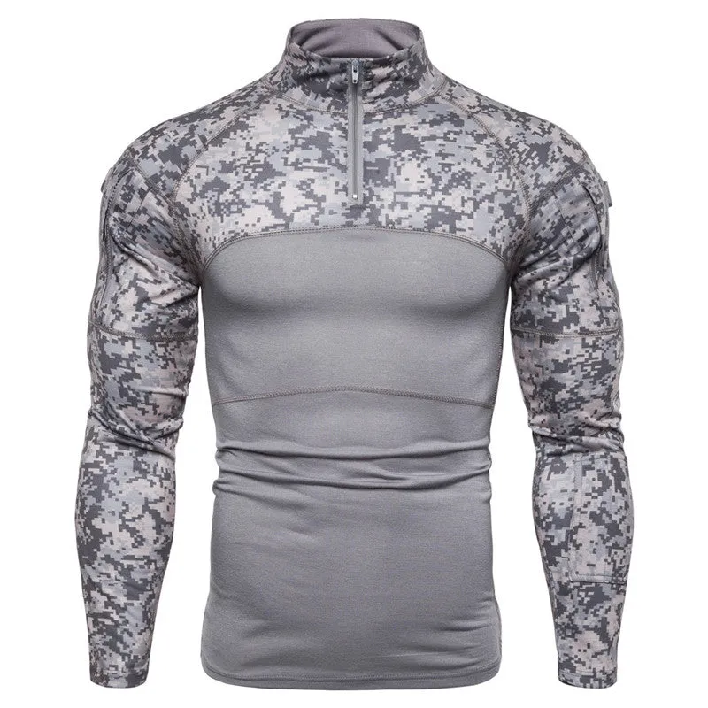 Military Turtleneck Printed Zipper T-Shirt