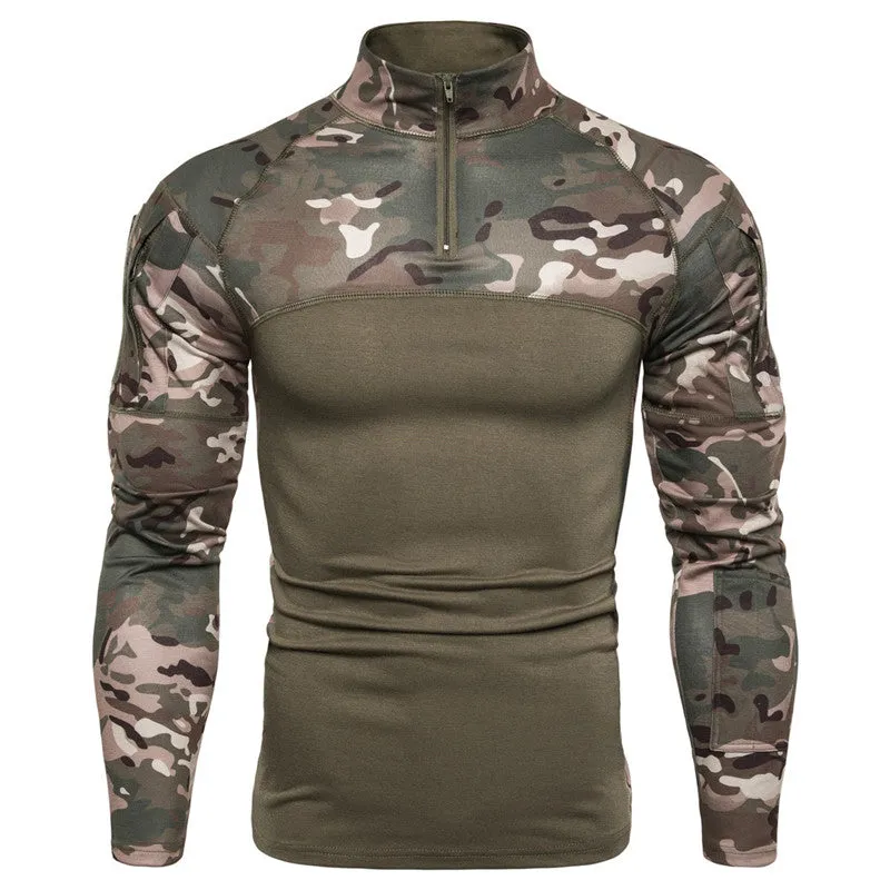 Military Turtleneck Printed Zipper T-Shirt