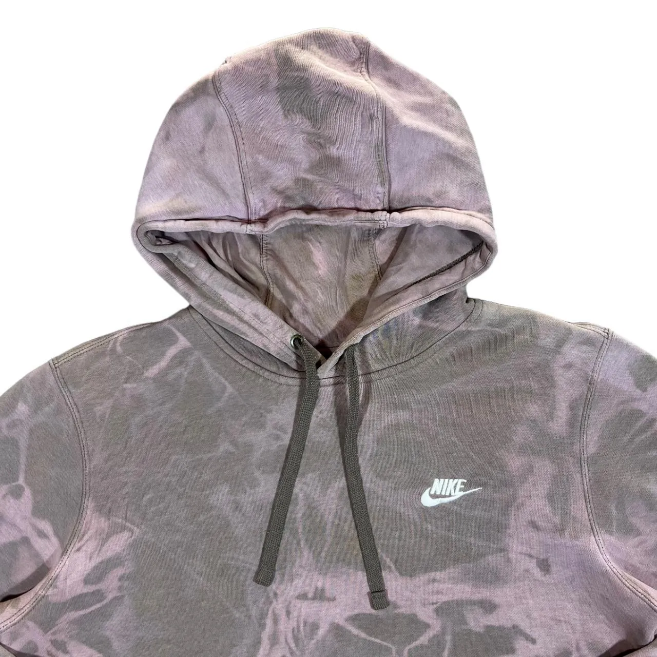 NIKE Classic Embroidered Mini Logo Bleach Tie Dye Pullover Hoodie