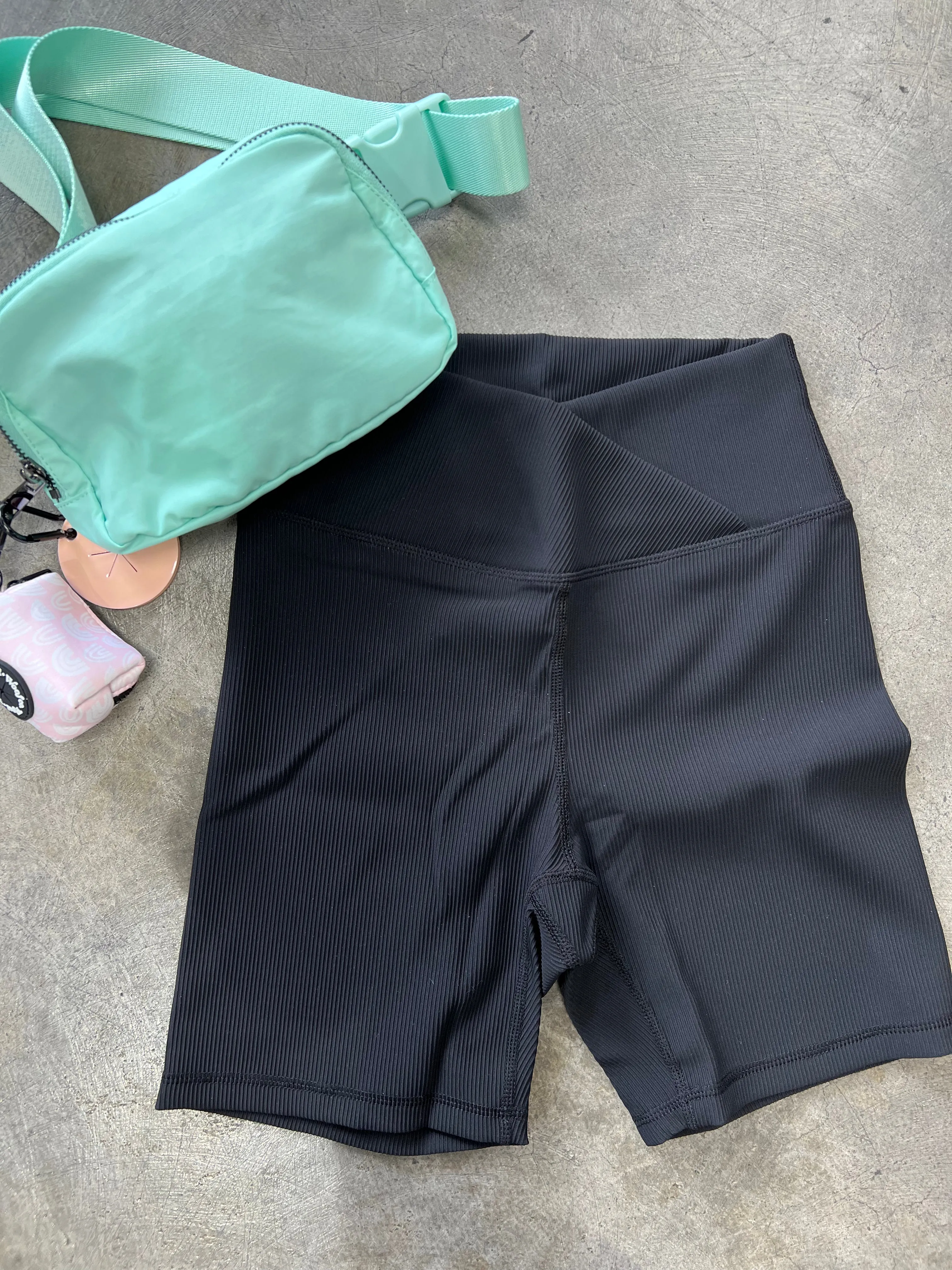 NYLON RIB V WAIST BIKER PANTS