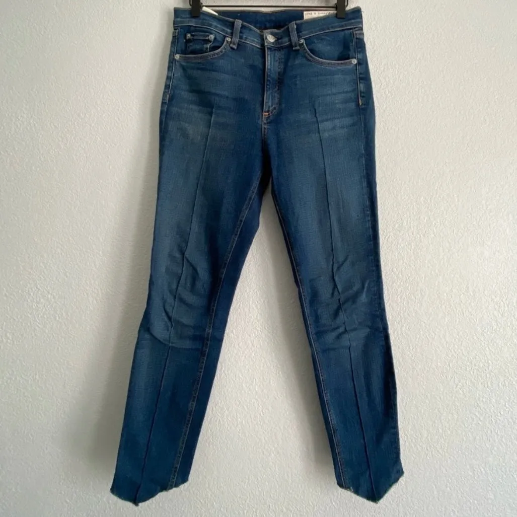 Rag & Bone High Rise Skinny Ankle Raw Pointed Hem Jeans