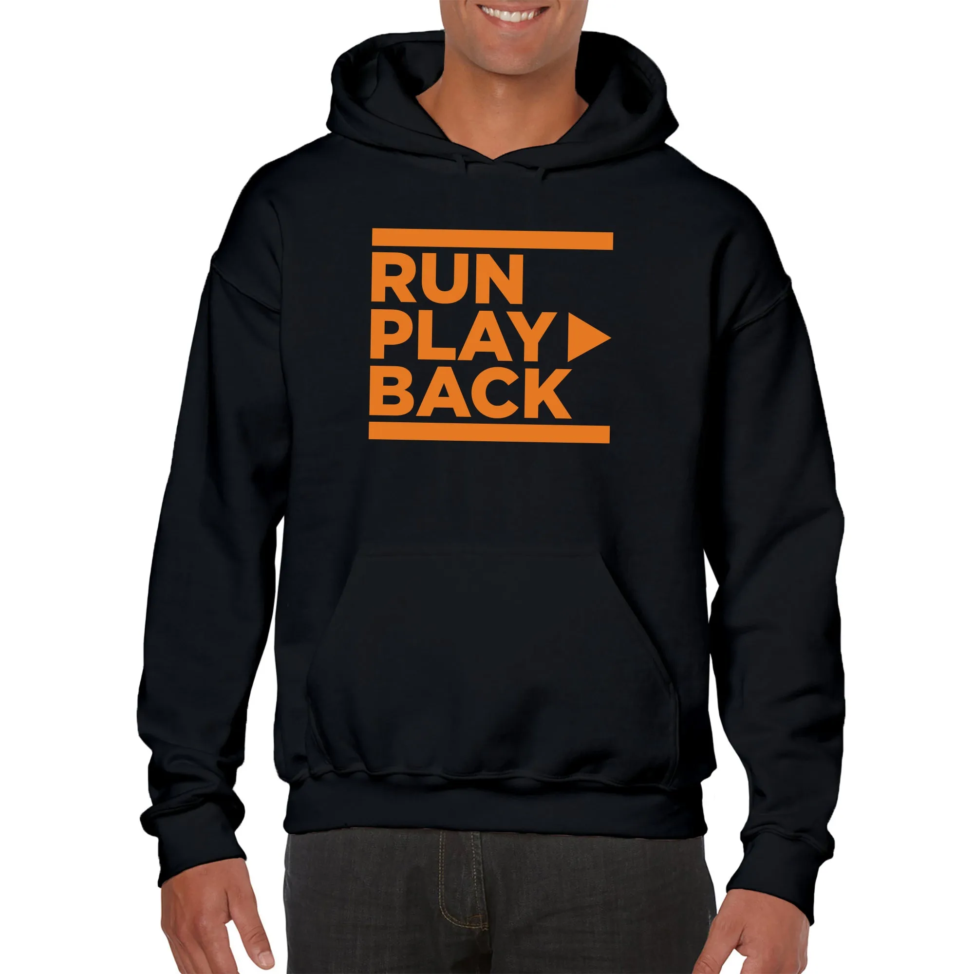 RunPlayBack Logo Pullover Hooded Sweatshirt- Black