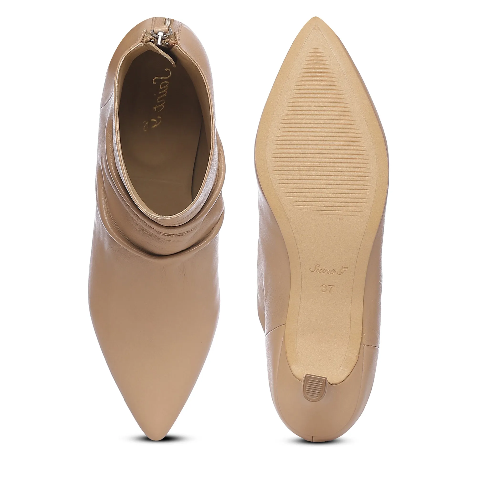 Saint Lovina Nude Slouch Leather Kitten Heel Ankle Boots