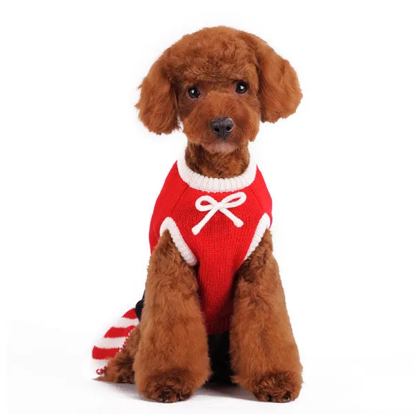SANTA GIRL RED SWEATER DOG DRESS