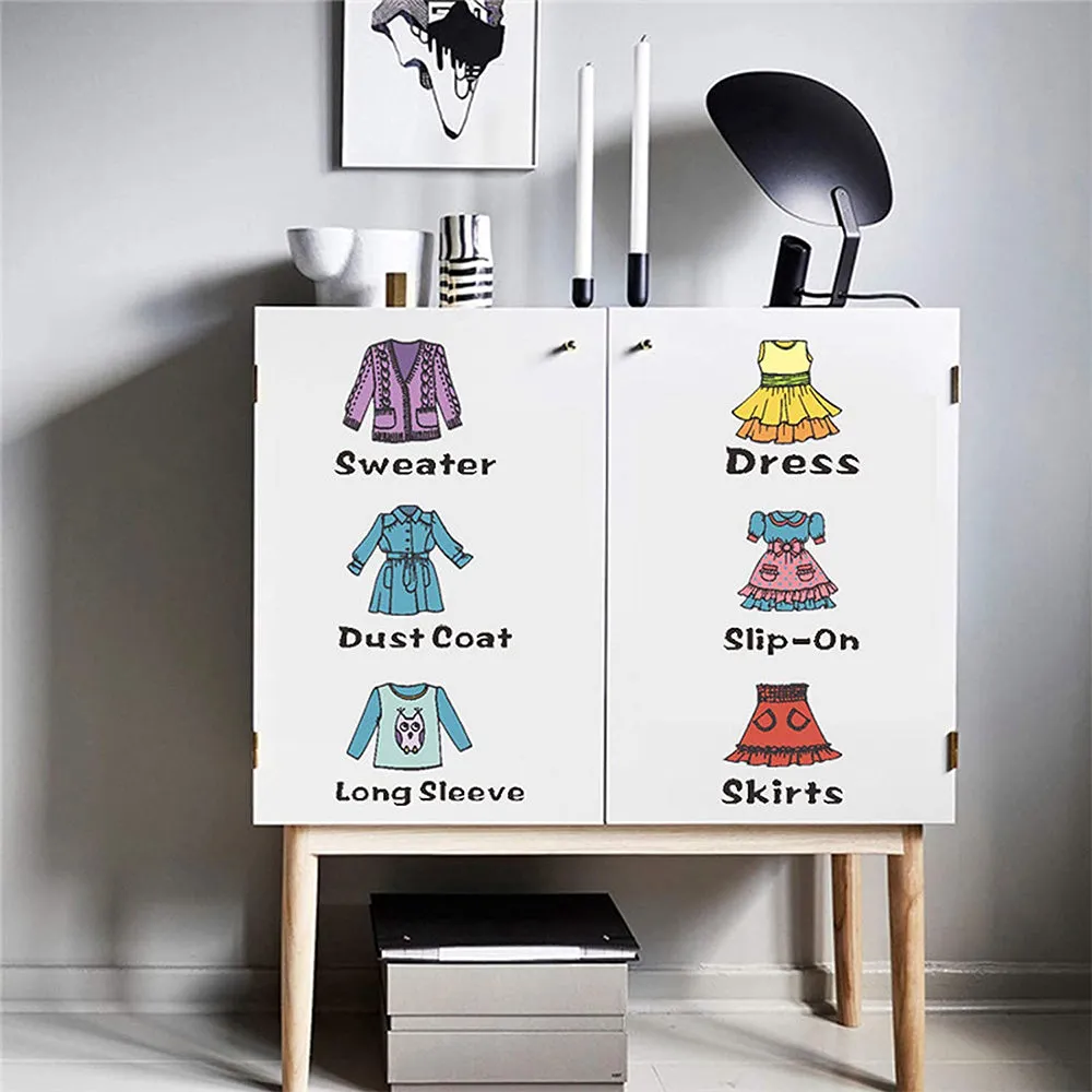 Set of 2 Sheet Dresser Clothing Decal Label Wardrobe Drawer Clothing Classification Stickers