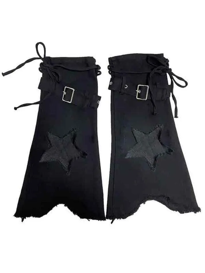 Star Embroidery Lace Up Flare Leg Warmer