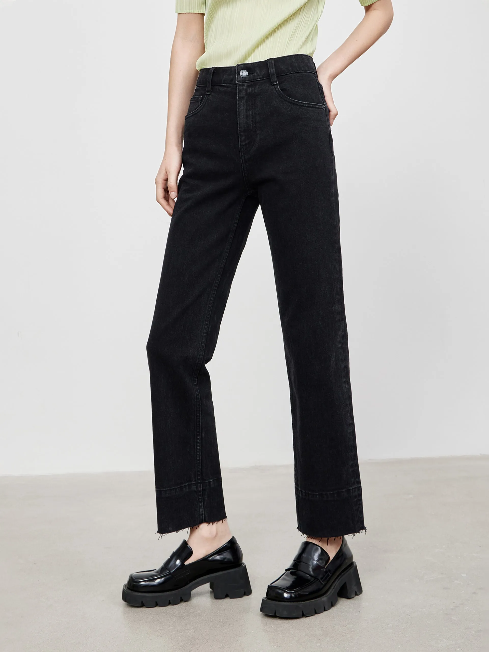Straight Frayed Cotton Jeans