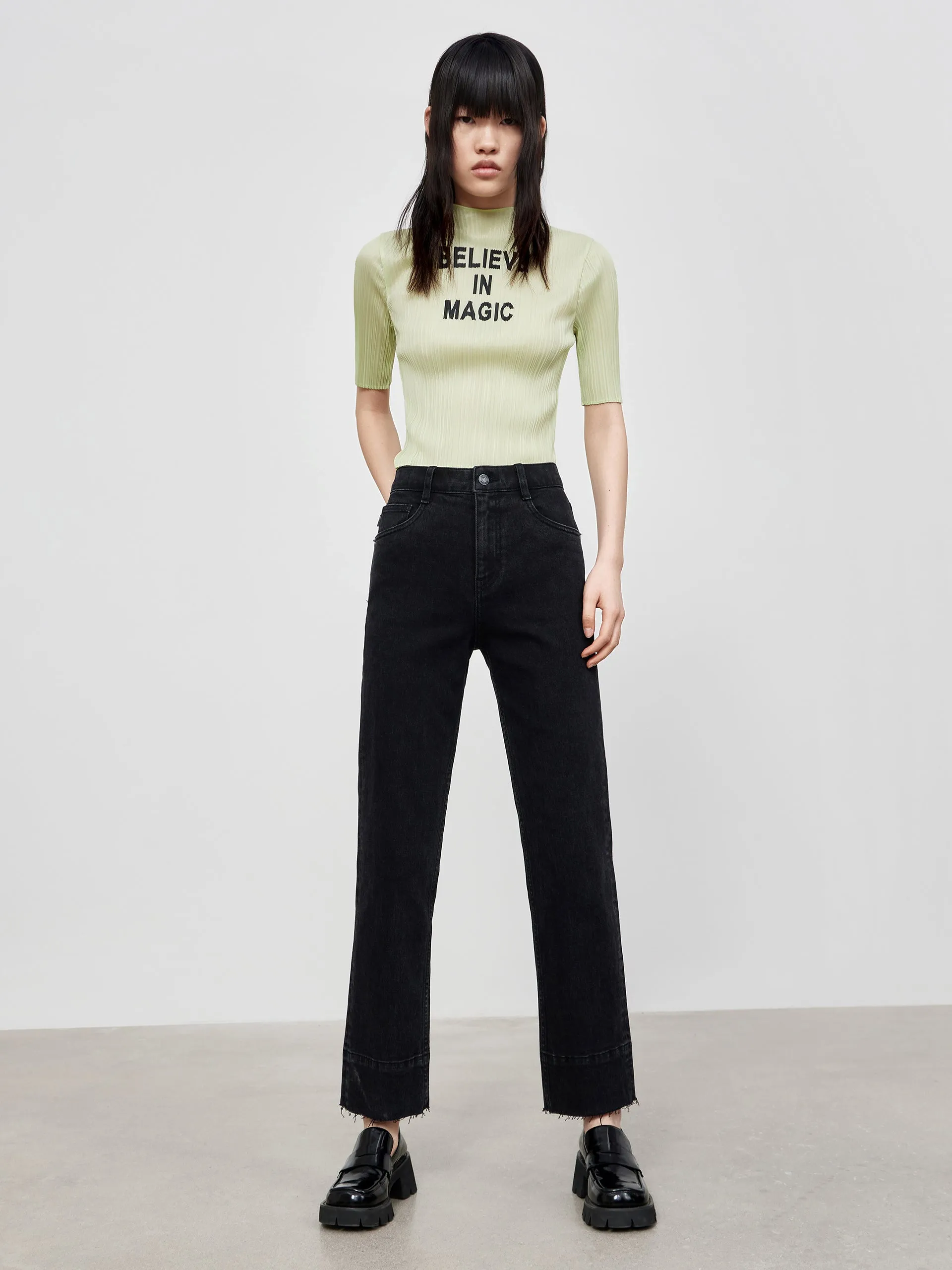 Straight Frayed Cotton Jeans