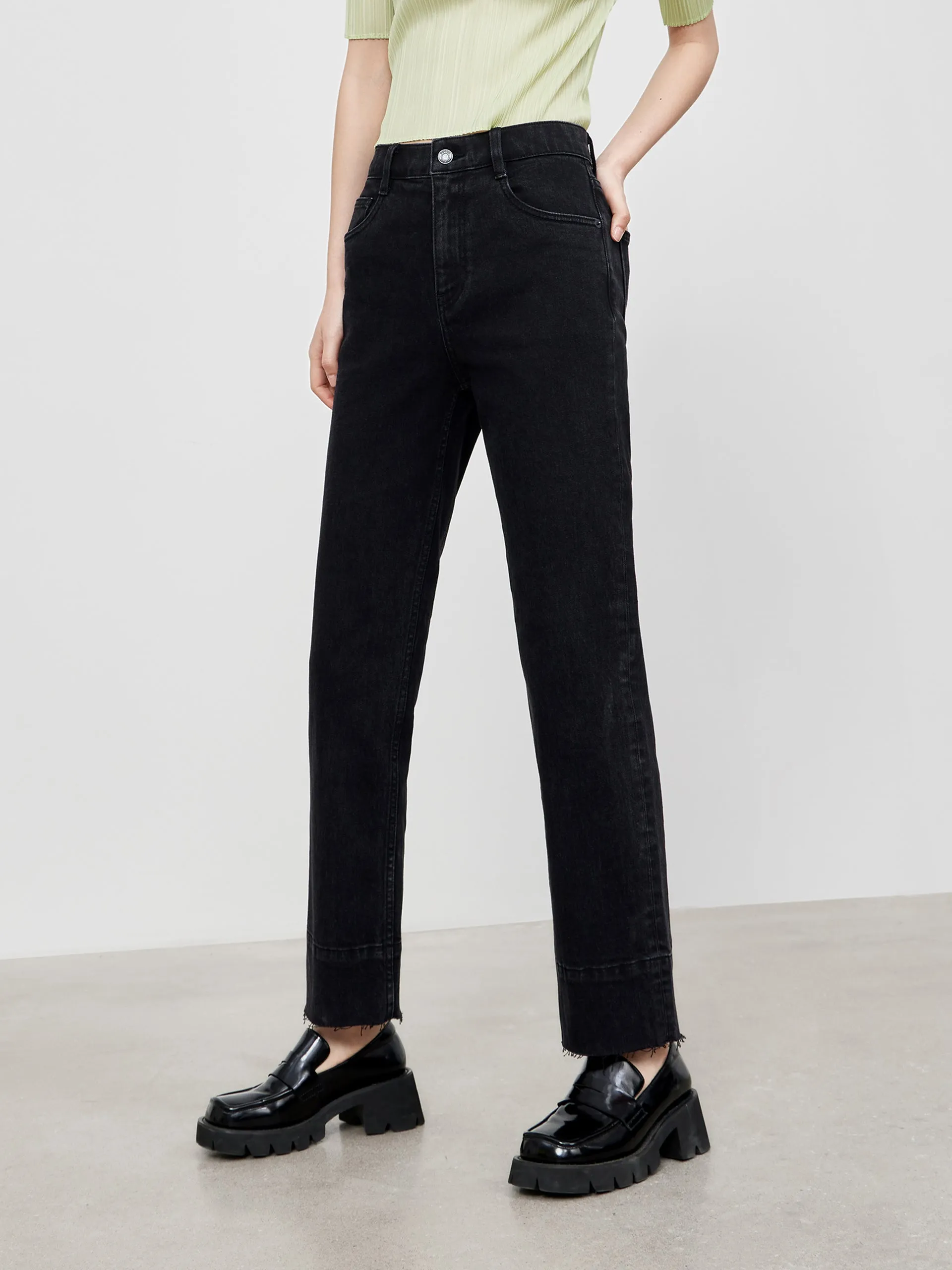 Straight Frayed Cotton Jeans