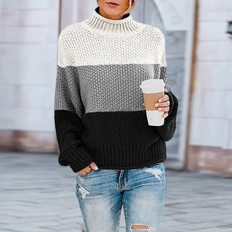 Thick Line Colorblock Turtleneck Sweater