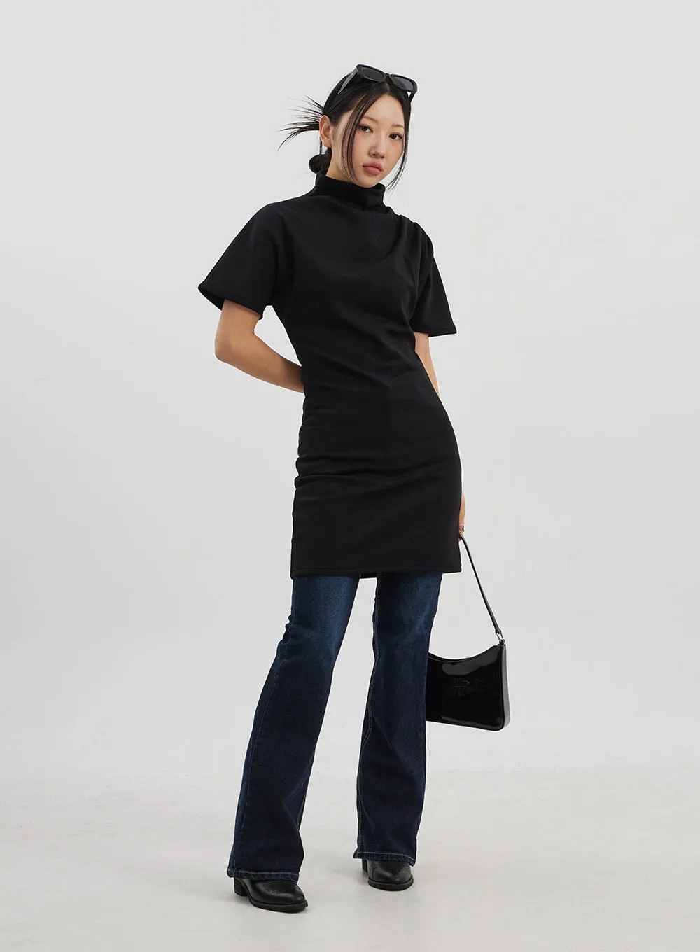 Turtleneck Short Sleeve Mini Dress CJ330