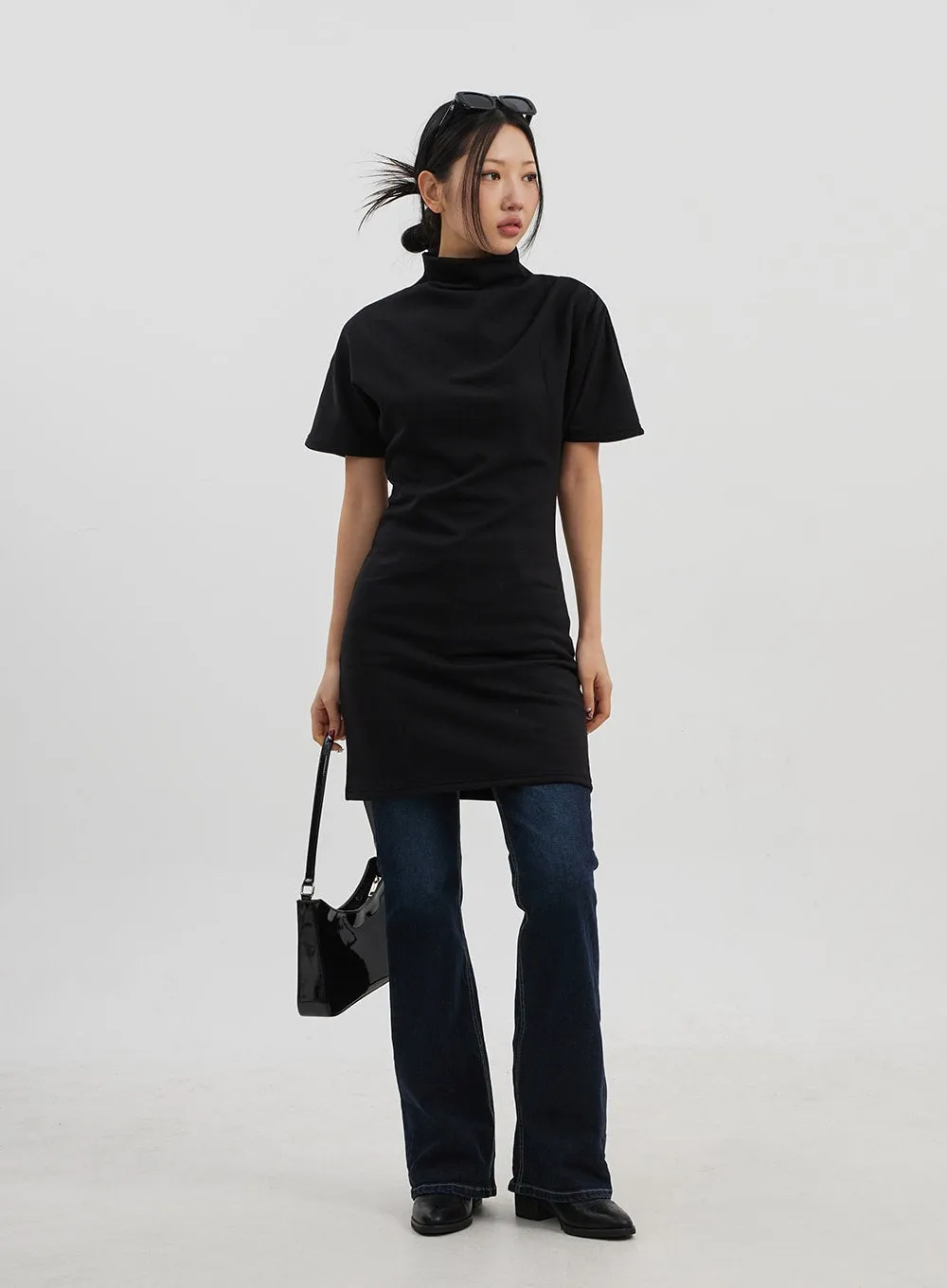 Turtleneck Short Sleeve Mini Dress CJ330