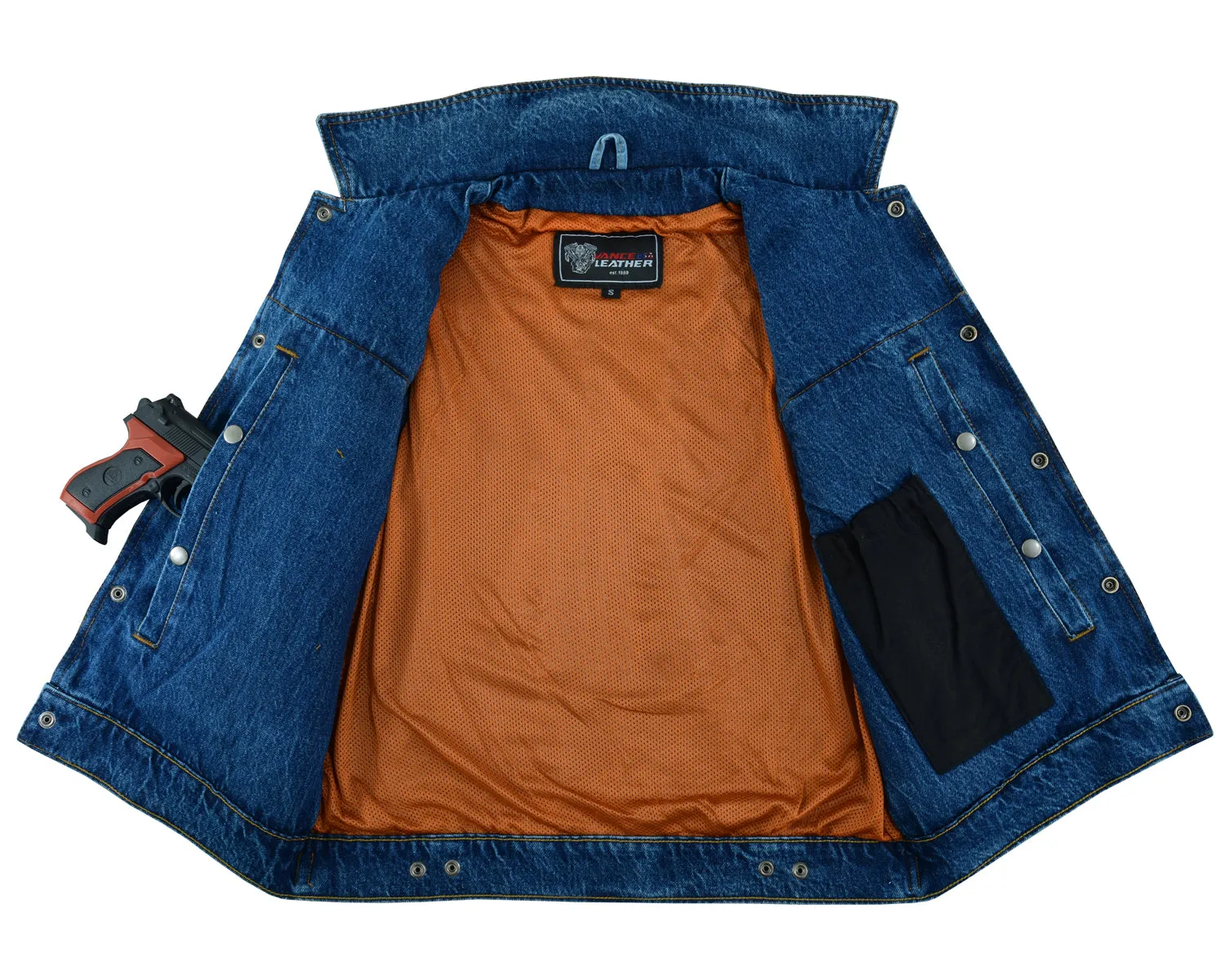 VB917Bl Men's Blue Denim Vest with Collar