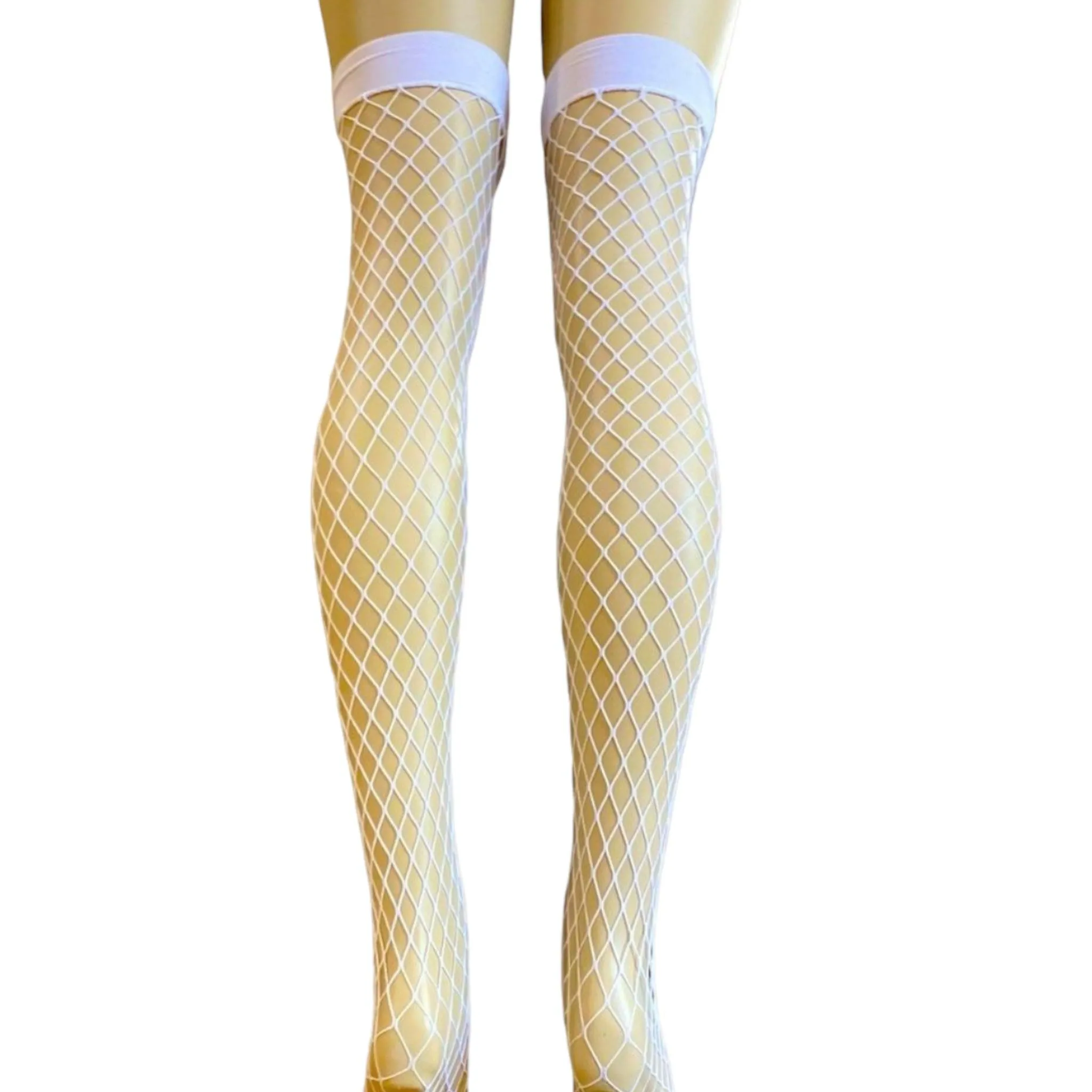 White Fishnet Thigh High Stockings