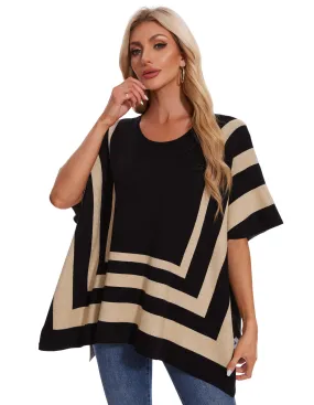 Womens Jacquard Pullover Ponchos Sweater Elegant Shawl Wraps Warm Travel Sweaters for Fall Winter