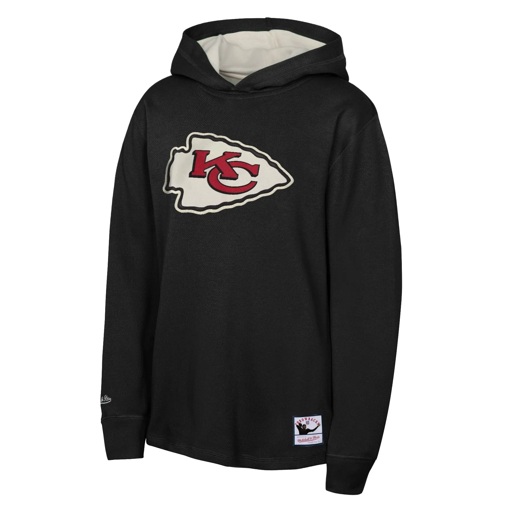 Youth Kansas City Chiefs Mitchell and Ness Long Sleeve Thermal Pullover Hoodie - Black